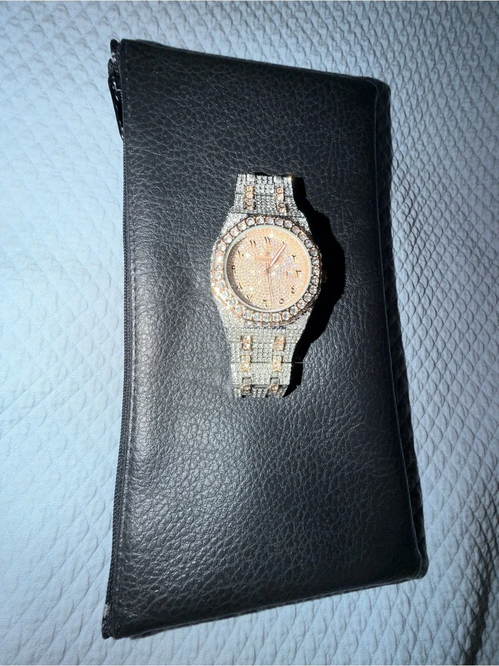 AP Vintage Royal Oak Arabic Dial Rose Gold Silver Lab Diamond Iced Out Watch
